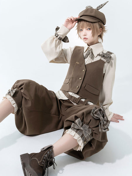 【Pre-sell】 Gothic Lolita Ouji Fashion Brown Asymmetrical Shoulder Strap Waistcoat