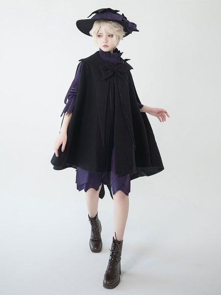 【Pre-sell】 Gothic Lolita Ouji Fashion Cape Black Polyester Bows Winter Outwears