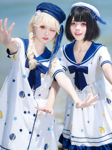 【umbrella Skirt】Sweet Lolita Dress Polyester Short Sleeves Dress Navy Style Lolita Dress