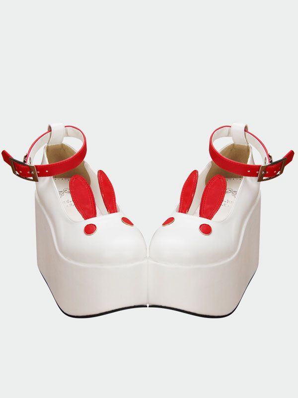 Sweet Lolita Shoes Cute Bunny White Platform Round Toe Ankle Strap Lolita Heeled Shoes