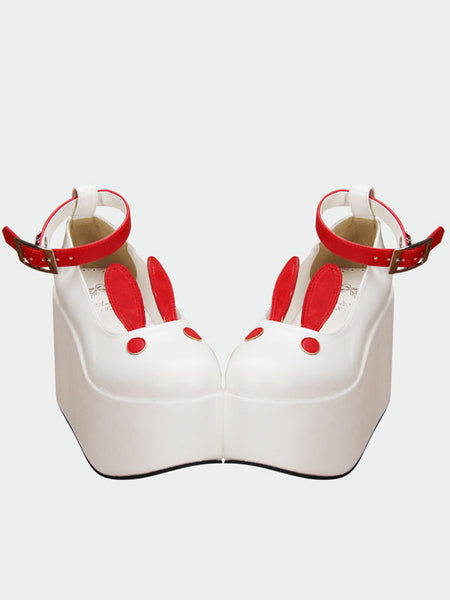 Sweet Lolita Shoes Cute Bunny White Platform Round Toe Ankle Strap Lolita Heeled Shoes