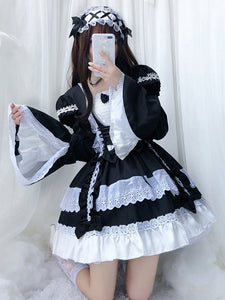 lolita OP dress Maid Two-Tone Black Ruffles Lolita One-Piece Dresses