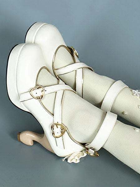 Baroque Lolita Footwear Strappy Metal Buckle Bow Platform Lolita High Heels