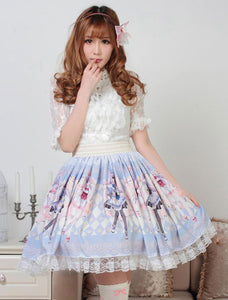 Sweet Lolita SK Lace Print Light Blue Lolita Skirt