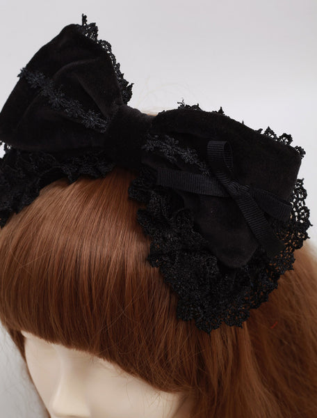 Black Cotton Lolita Headbow Lace Trim Lace Ribbon
