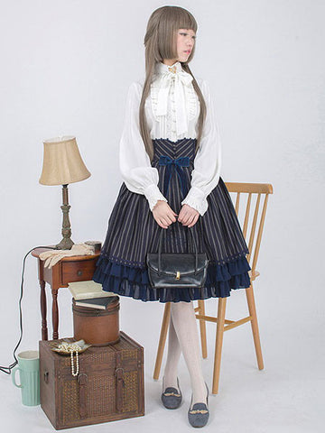 Victorian Lolita Shirt Lace Bow Ruffled Classical Lolita Blouse With Mandarin Collar