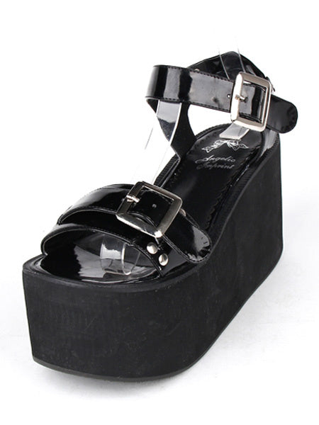Buckles PU Leather Black Lolita Sandals
