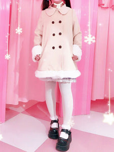 Sweet Lolita Outfits Wool Khaki Long Sleeve Bows Pea Coat With Cape