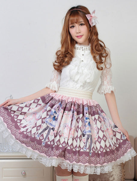 Sweet Lolita SK Lace Print Light Blue Lolita Skirt