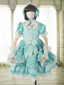 Rococo Lolita OP Dress Lace Trim Bow Ruffle Light Sky Blue Children Lolita One Piece Dress