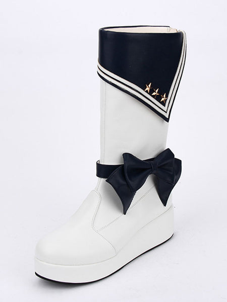 Black Lolita Shoes Round Toe Bow Lolita Rain Boots For Women