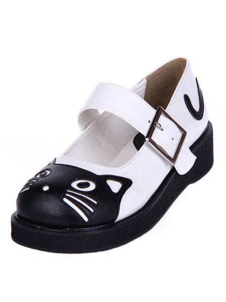 Sweet Lolita Heels Black And White Kitty Pu Lolita Shoes