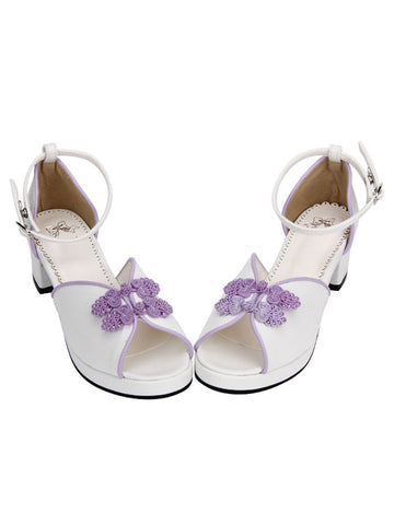 Sweet Lolita Shoes Chinese Style White Peep Toe Ankle Strap Heeled Lolita Sandals