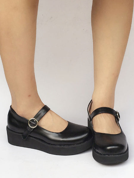 Platform Lolita Pumps Shoes Ankle Strap Black Wedge Shoes