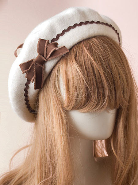 Sweet Lolita Hat Bow Pom Pom Wool Lolita Beret
