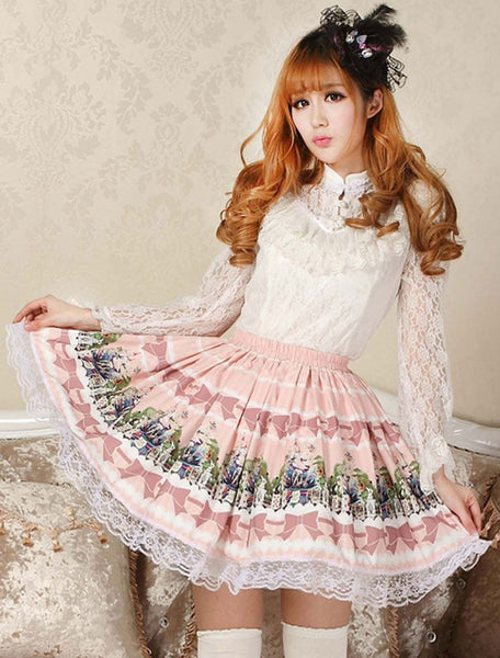 Lovely Pink Lace Printing Lolita Skirt 