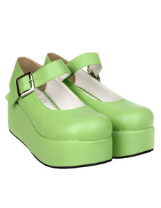Sweet Glossy Lolita High Platform Shoes Ankle Strap Buckle Round Toe