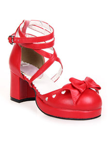 Criss-Cross Platform PU Leather Round Toe Lolita Shoes