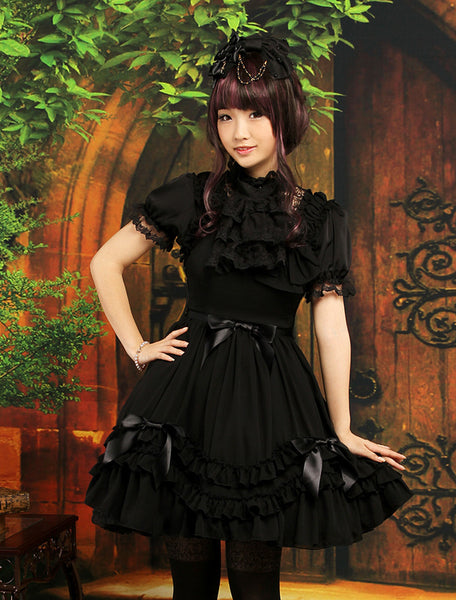 Sweet Black Straps Neck Bow Chiffon Cute Lolita Jumper Skirt 