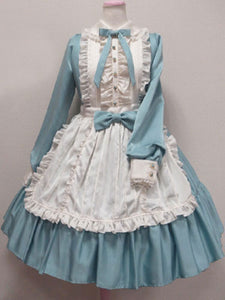 Sweet Lolita Dress OP Ocean Blue Turndown Collar Long Sleeve Lolita One Piece Dress 