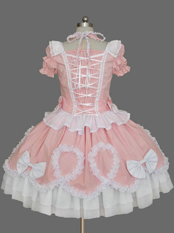 Sweet Lolita Dress Pink Lolita Dress OP Short Sleeve Peplum Ruffle Bow Lolita One Piece Dress