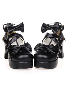 White Bows PU Lolita Shoes for Women
