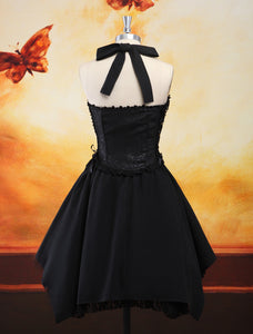 Gothic Black Halter Drawstring Jacquard Lolita Jumper Skirt