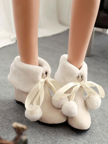 Sweet Lolita Boots Furry Pom Pom Suede Lolita Shoes
