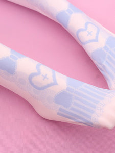 Sweet Lolita Stockings Light Pink Velvet Heart Bow Printed Lolita Socks