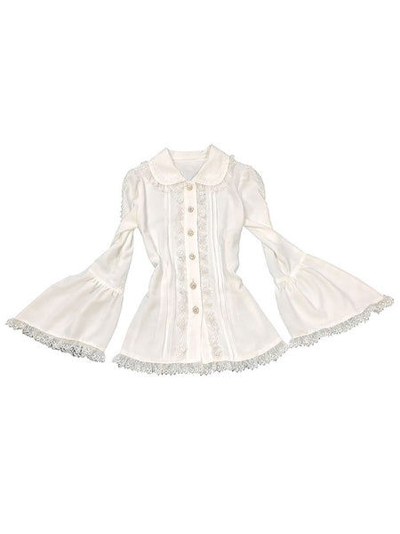 Classic Lolita Shirt Lace Ruffle Pleated White Lolita Blouse