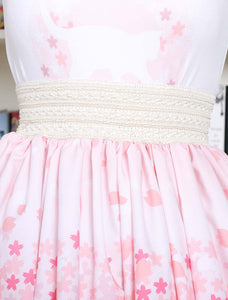 Cute Lolita Dress Pink Sakura Kitty Printed Lolita Skirt With White Lace Trim Shirring