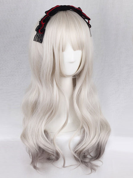Cute Lolita Wigs Sweet Light Gray Long Curly Synthetic Lolita Hair Wigs With Bangs