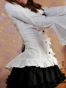 Gothic Lolita Blouse White Cotton Hime Long Sleeve Ruffled Stand Collar Lolita Shirt