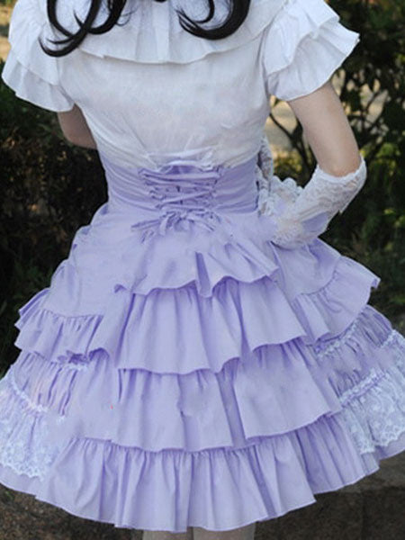 Sweet Lolita Dress SK Pink Lace Criss Cross Ruffle High Waist Cotton Lolita Skirt