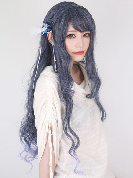 Sweet Lolita Wigs Long Curly Royal Purple Harajuku Fashion Wigs With Blunt Fringe