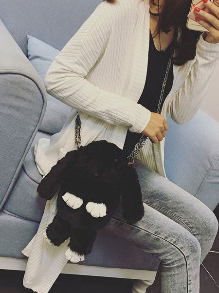 Lolita Bunny Bag Black Plush Rabbit Chain Handbag