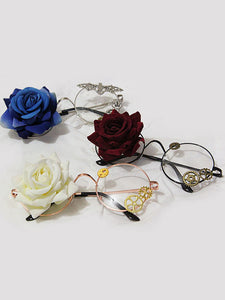Gothic Lolita Glasses Steampunk Vintage Red Rose Flower Gear Chains Retro Lolita Costume Accessories