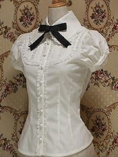 Classic Lolita Blouse Cotton Bowknot Ruffles White Lolita Top