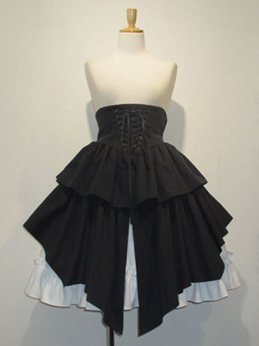 Gothic Lolita Skirt SK Cotton Lace Up Ruffles Pleated Black Lolita Skirt
