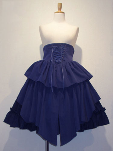 Gothic Lolita Skirt SK Cotton Lace Up Ruffles Pleated Black Lolita Skirt