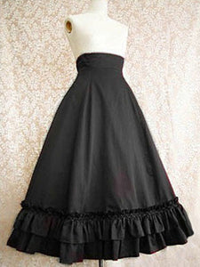Gothic Lolita Skirt SK Cotton Pleated Ruffles Long Black Lolita Skirt