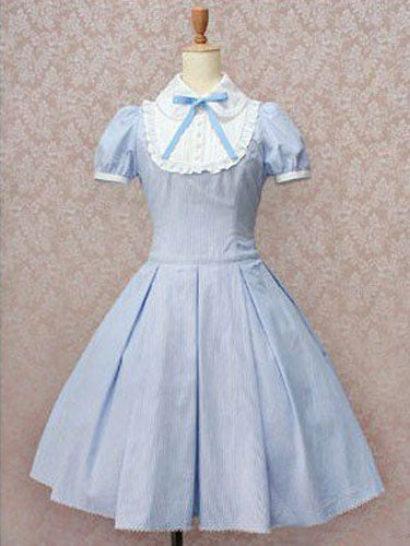 Classic Lolita Dress OP Light Sky Blue Short Sleeve Cotton Lolita One Piece Dress