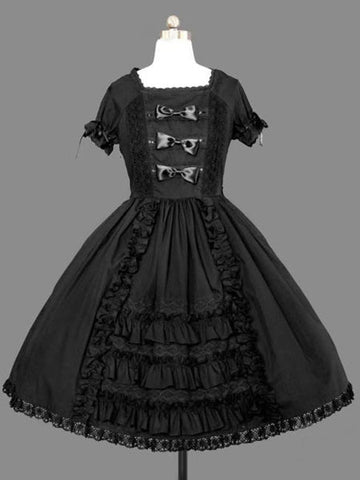 Gothic Lolita Dress OP Bow Tie Pleated Cotton Lolita One Piece Dress