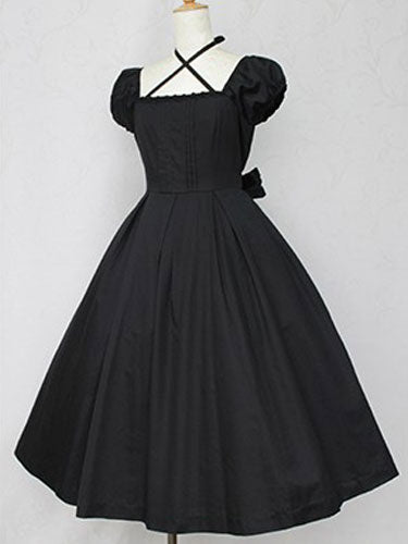 Dark Navy Lolita Dress OP Classic Short Sleeve Cotton Lolita One Piece Dress