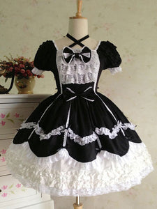 Rococo Lolita Dress JSK Lace Ruffles Bow Decor Pleated Cotton Lolita Jumper Skirt