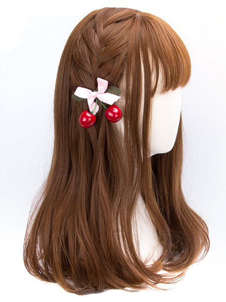 Classic Lolita Wigs Deep Brown Long Straight Blunt Bangs Curls At Ends Synthetic Hair Wigs