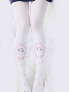 Sweet Lolita Pantyhose Cat Printed White Lolita Tights