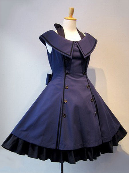 Gothic Lolita JSK Jumper Skirt Military Style Sleeveless Ruffles Double Breasted Black Lolita Dresses