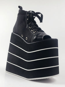 Black Lolita Shoes Open Toe Platform Geometric Heel Lace Up Canvas Lolita Shoes