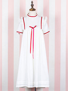 Sweet Lolita OP One Piece Dress Short Sleeve Stand Collar Chiffon White Lolita Dress